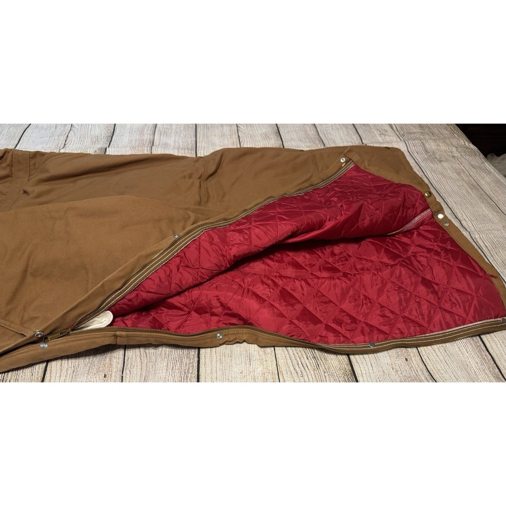 Carhartt R38 Men's 50 X 30 Duck Zip to Waist Quilt Lined Bib Overalls Brown Bibs - Picture 3 of 8